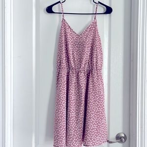 A pink/purple flower dress size medium fits like a medium